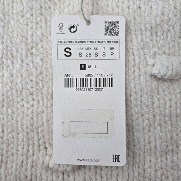 Zara Knit PomPom Sweater. Ivory. Size Small. New. - Picture 9 of 9